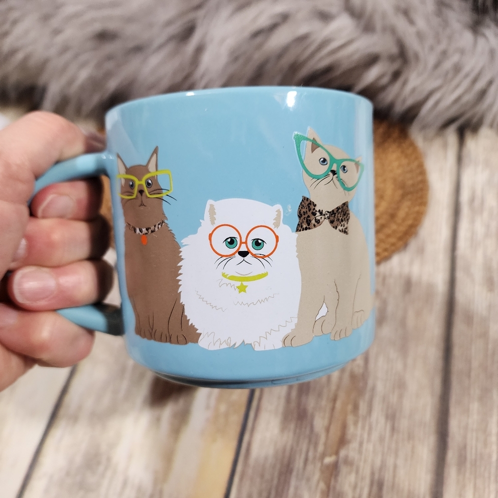 John Barlett ceramic cats with glasses graphic coffee mug 16 fl oz - Picture 6 of 12